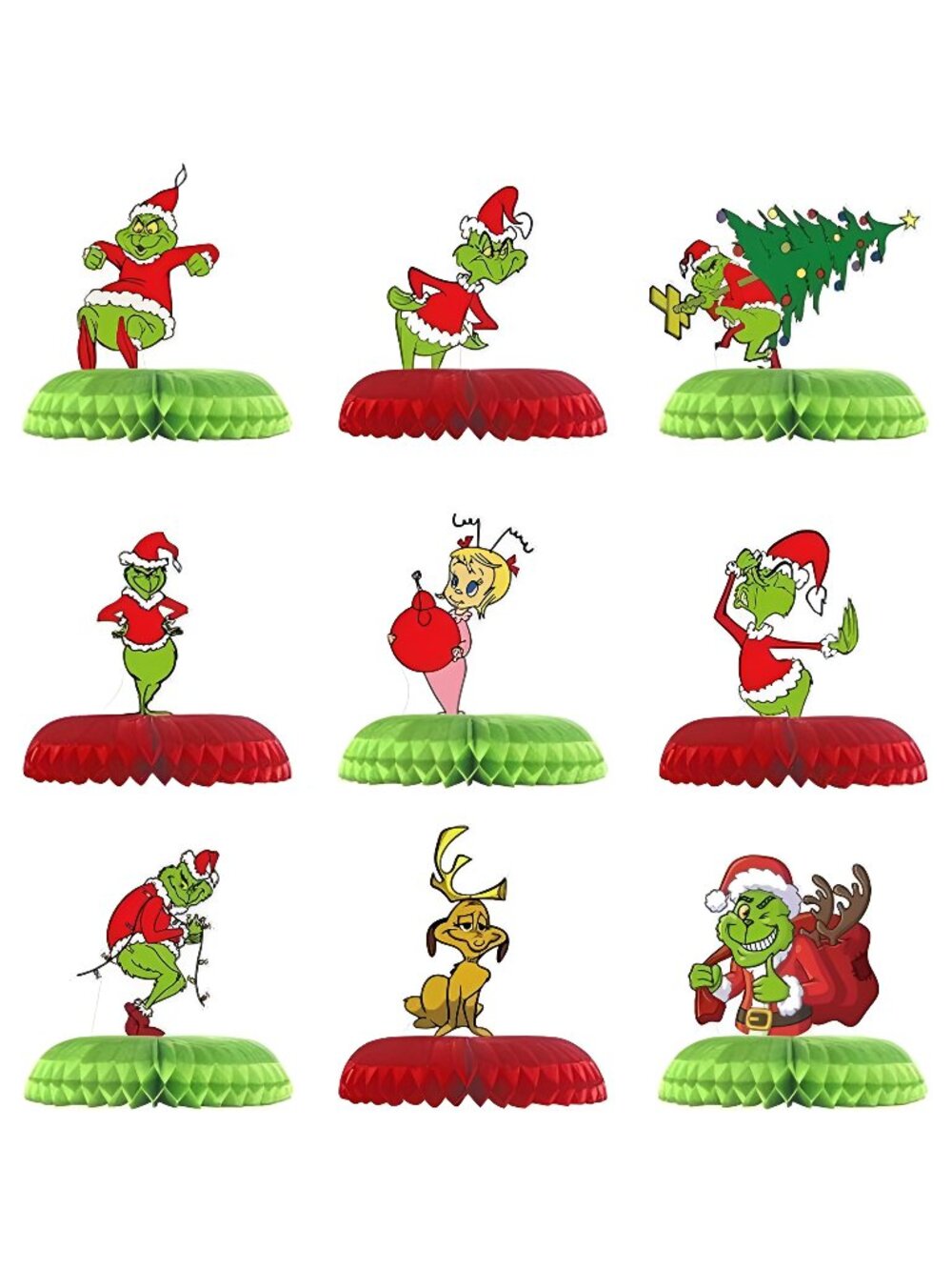 9 Piece Grinch Christmas Decorations, Honeycomb Tabletop Centerpiece